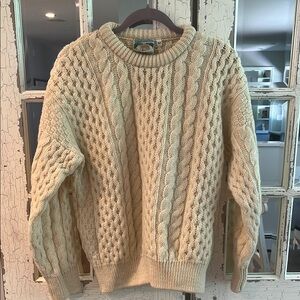 Irish wool Chunky Cream Crewneck Cable Knit Sweater by Gaeltarra